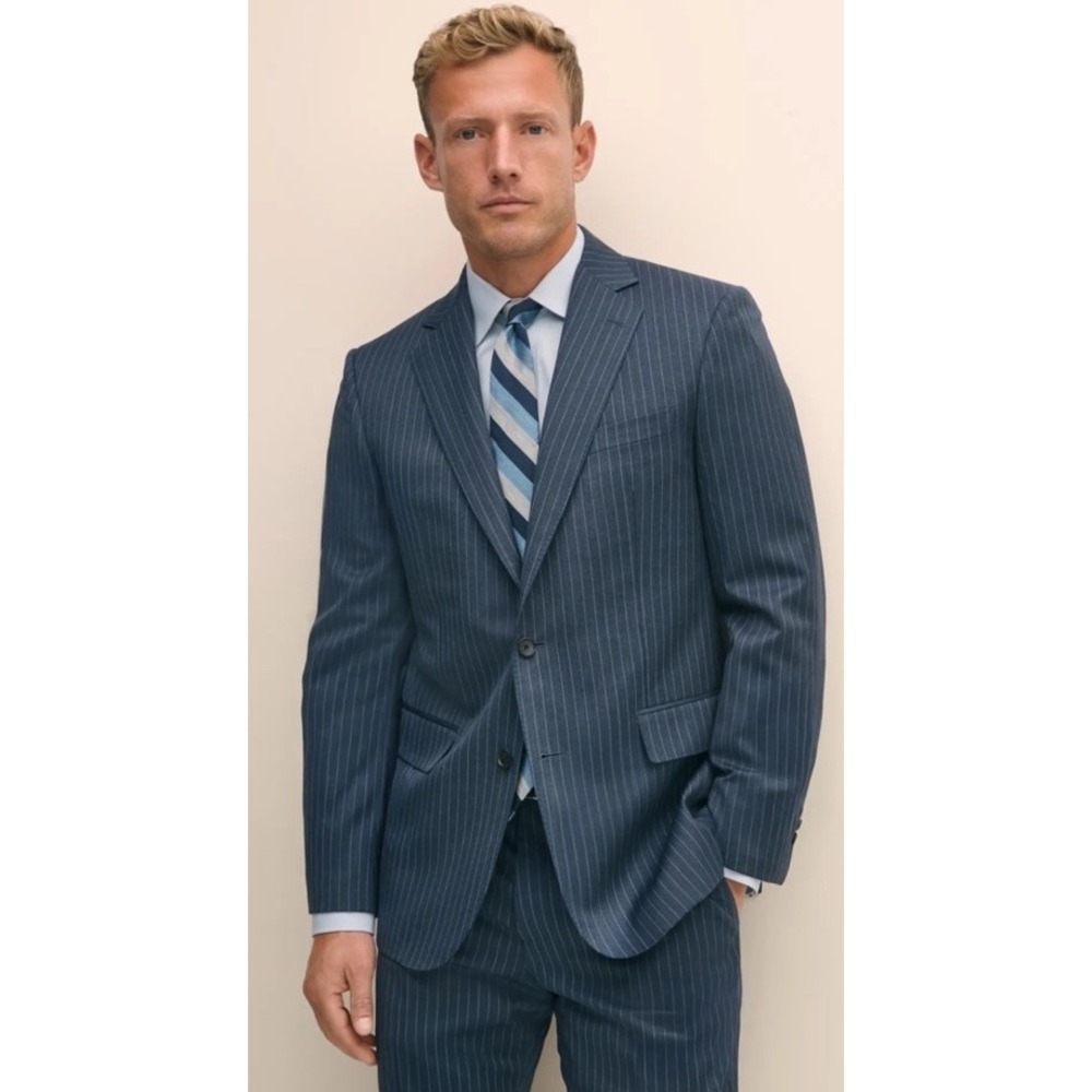 Brooks Brothers 346 Stretch Gray Blue Pinstripe Blazer Suit Jacket Mens 42R (SU)